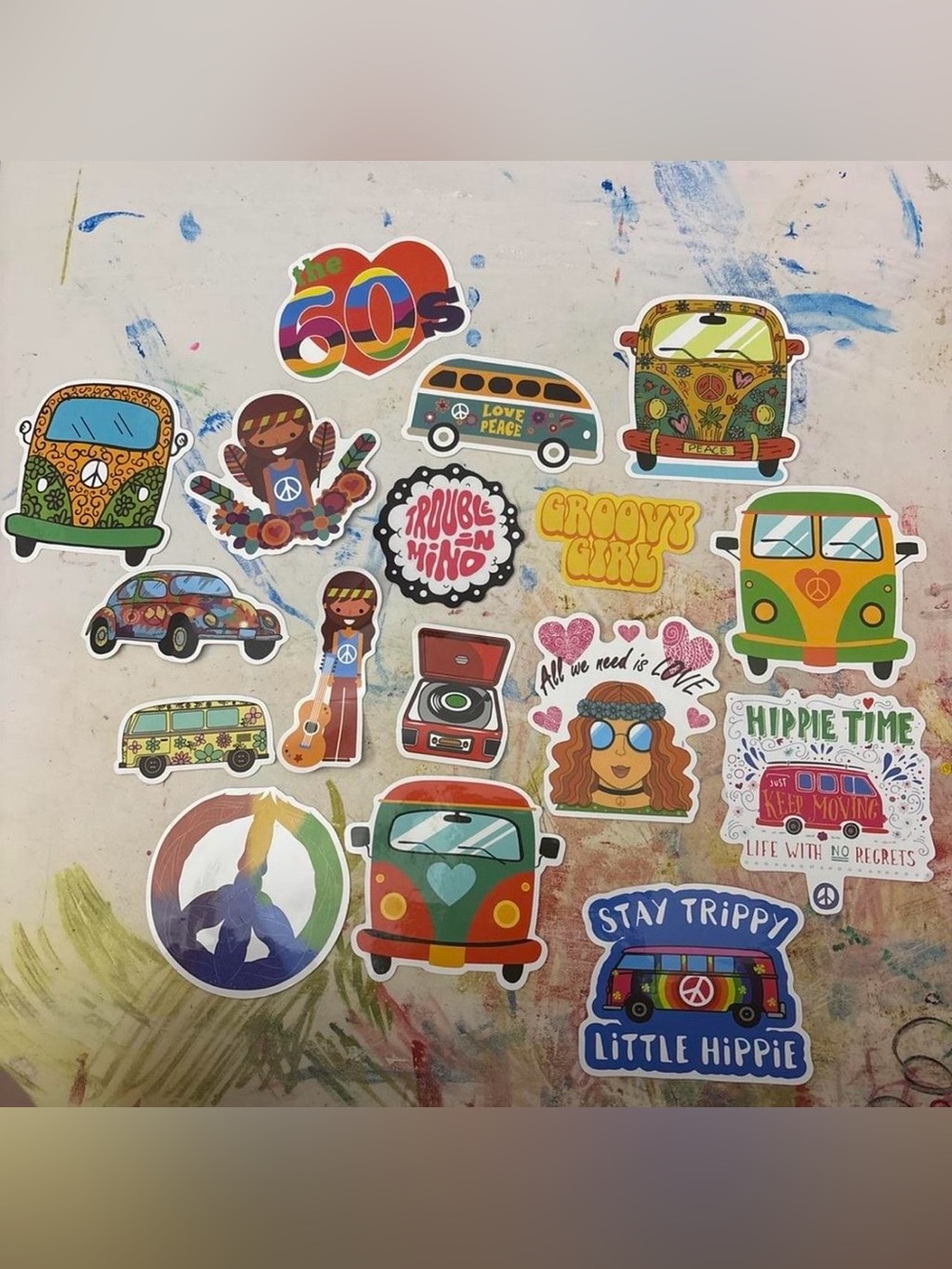 60s Hippie Sticker set - Colorful Retro Vans and Icons
